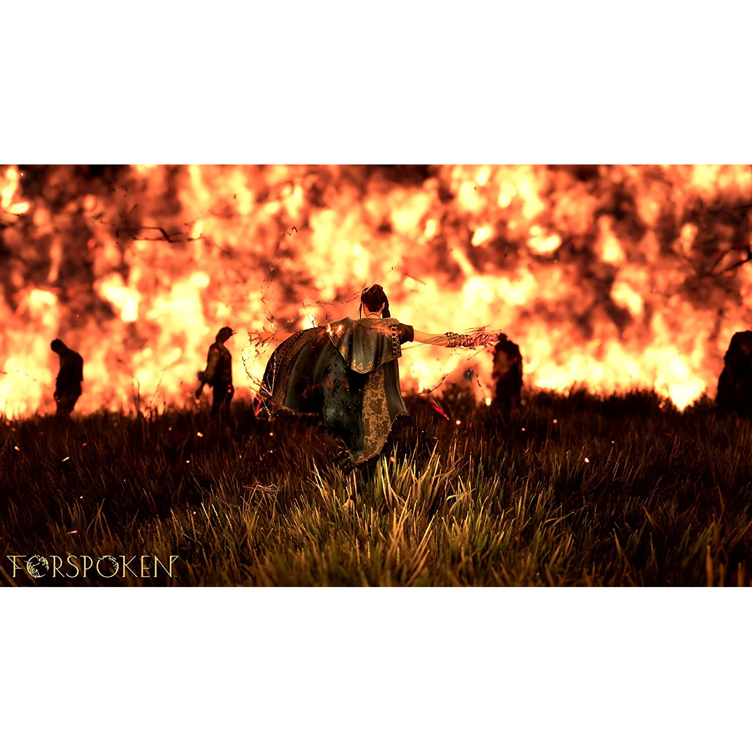 Una escena de juego con un personaje corriendo hacia un fondo de fuego.