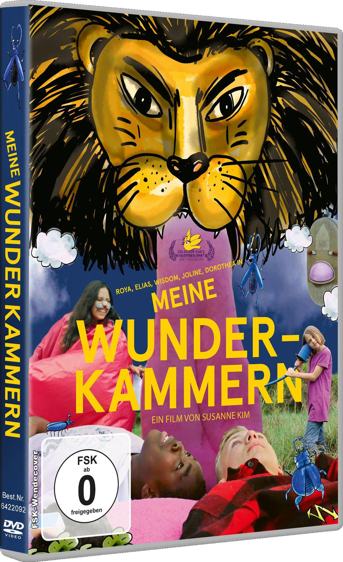 Film-DVD-Cover. Löwenkopf, Menschen in Pink, Filmtitel und Text.