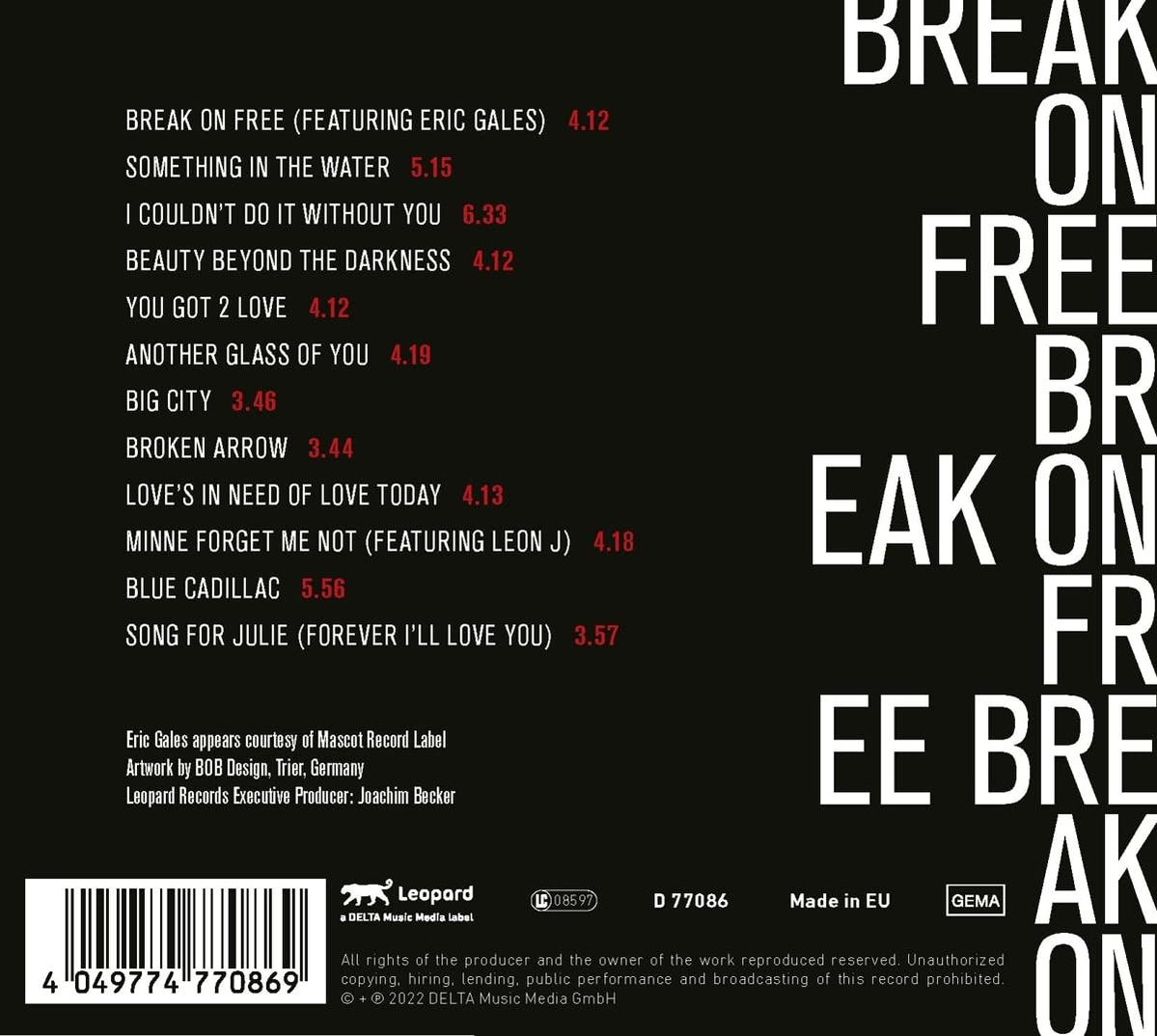 CD-Rückseite mit Titelliste und Barcode. Weißer Text auf schwarzem Hintergrund.