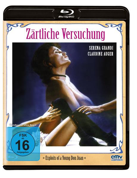 Blu-ray-Cover von 'Zärtliche Versuchung'. Eine Frau wird von Händen berührt. Das Cover hat Text und eine Altersfreigabe.