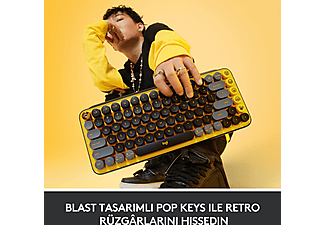 LOGITECH POP Keys Blast Özelleştirilebilir Emoji Tuşlu Mekanik Kablosuz Klavye - Sarı&Siyah_1