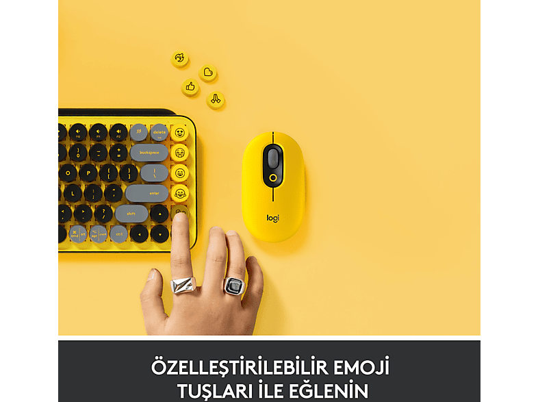 LOGITECH POP Keys Blast Özelleştirilebilir Emoji Tuşlu Mekanik Kablosuz Klavye - Sarı&Siyah_2