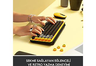 LOGITECH POP Keys Blast Özelleştirilebilir Emoji Tuşlu Mekanik Kablosuz Klavye - Sarı&Siyah_3