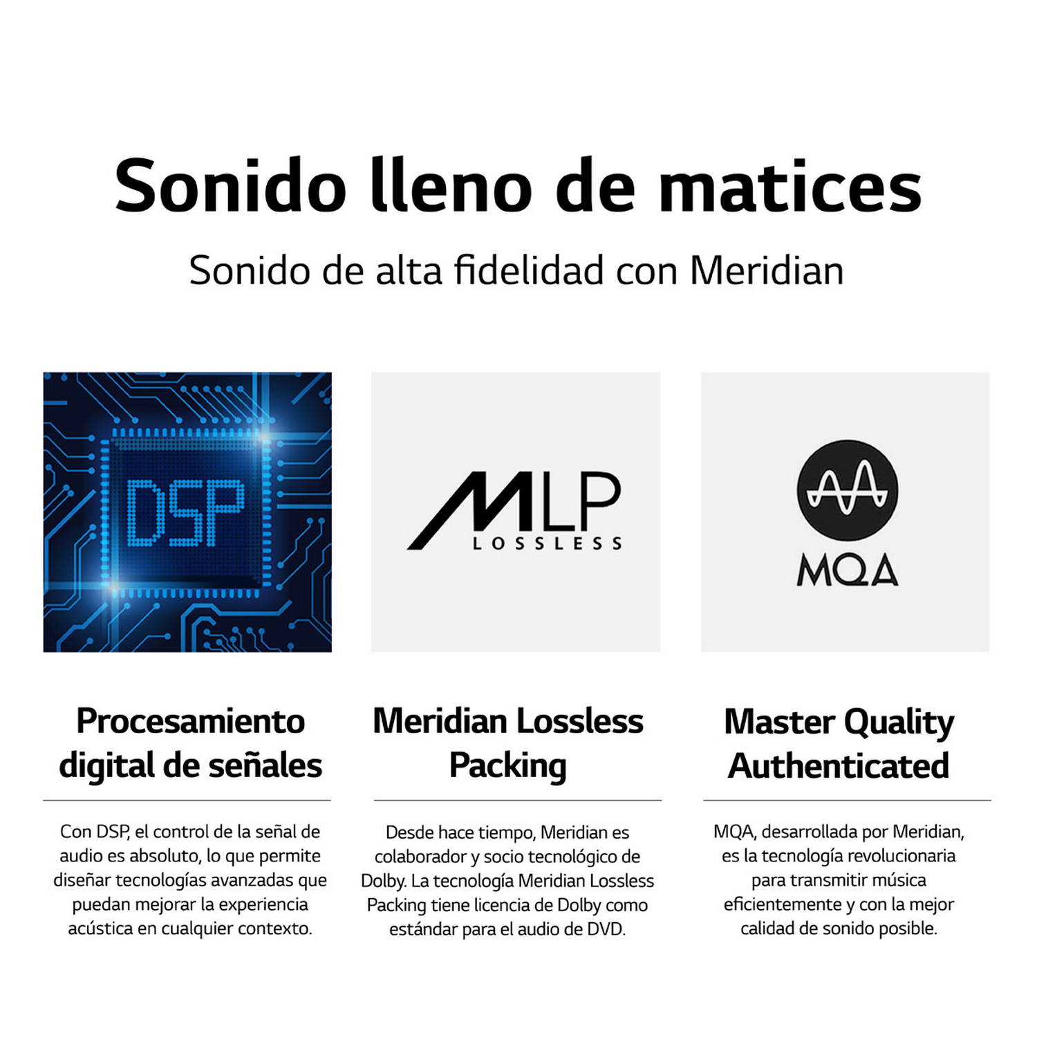 Infografía sobre tecnologías de sonido con logotipos y texto en español.