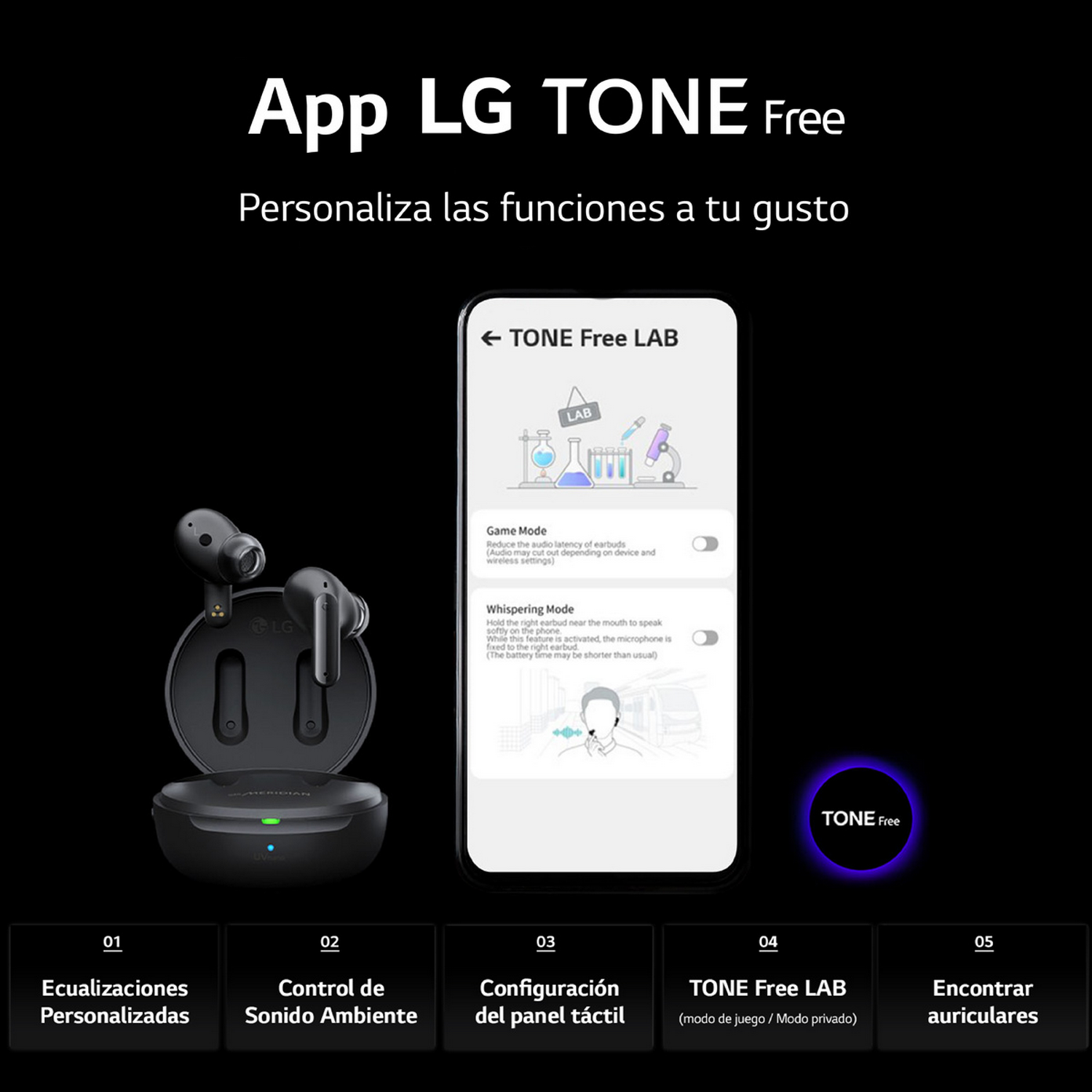 Una imagen que muestra un par de auriculares negros y grises. La imagen muestra el panel de control con opciones de personalización.