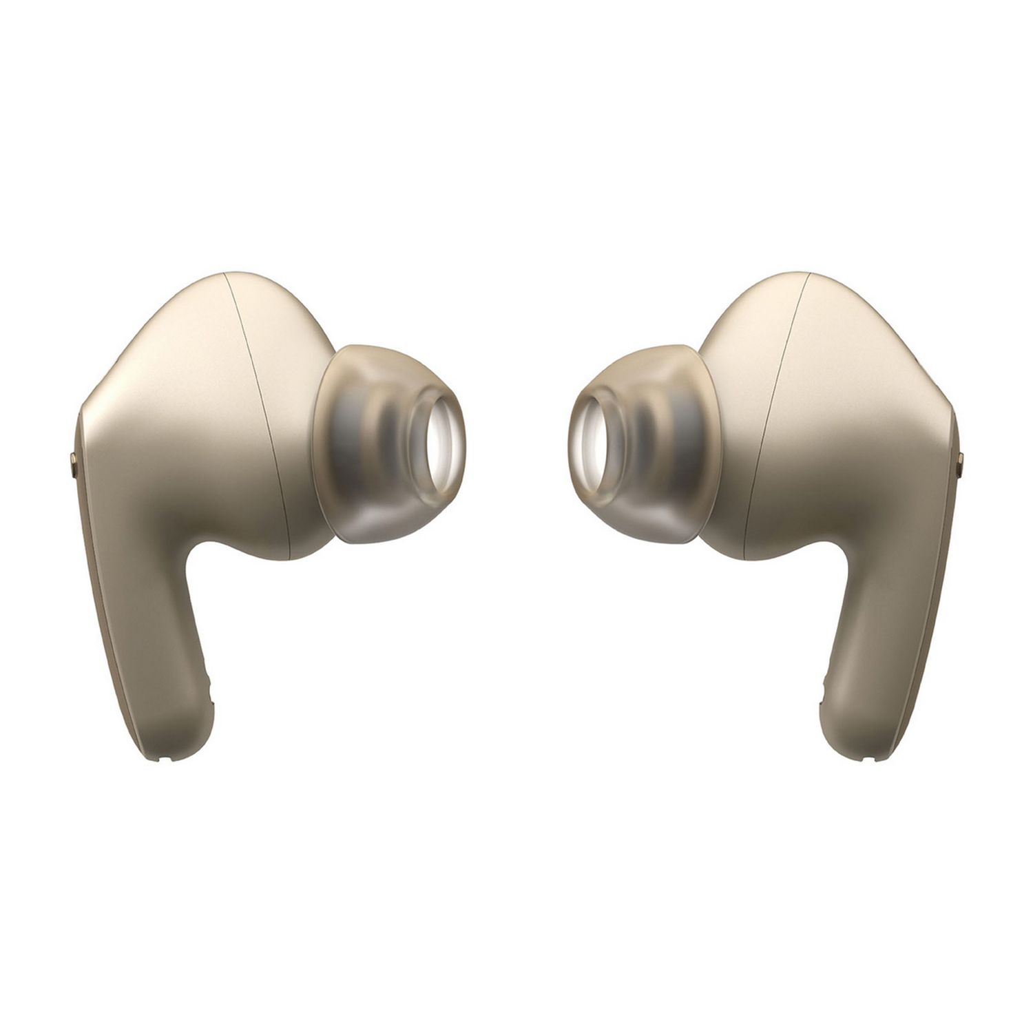 Dos auriculares dorados enfrentados. Están sobre un fondo blanco.