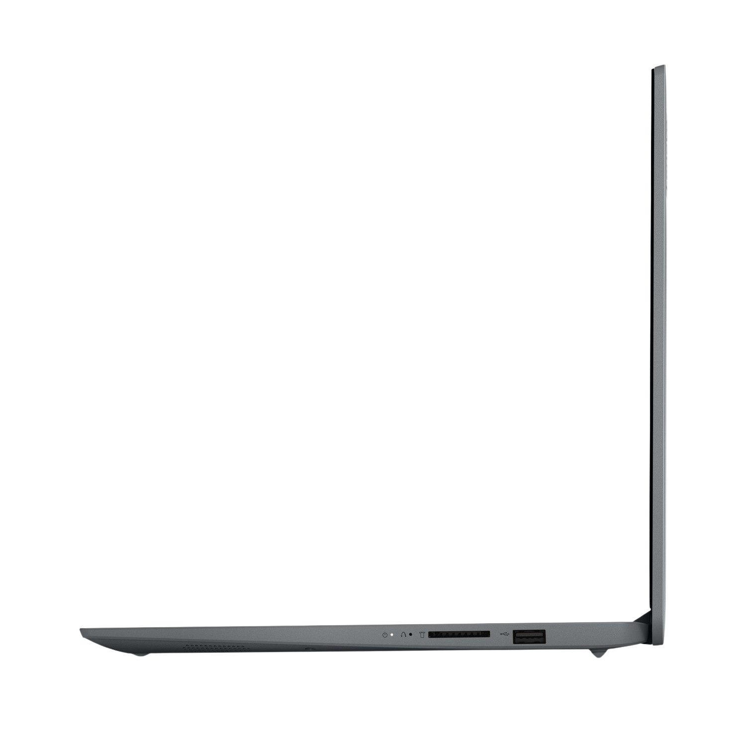 Vista lateral de una computadora portátil gris. La pantalla está cerrada.