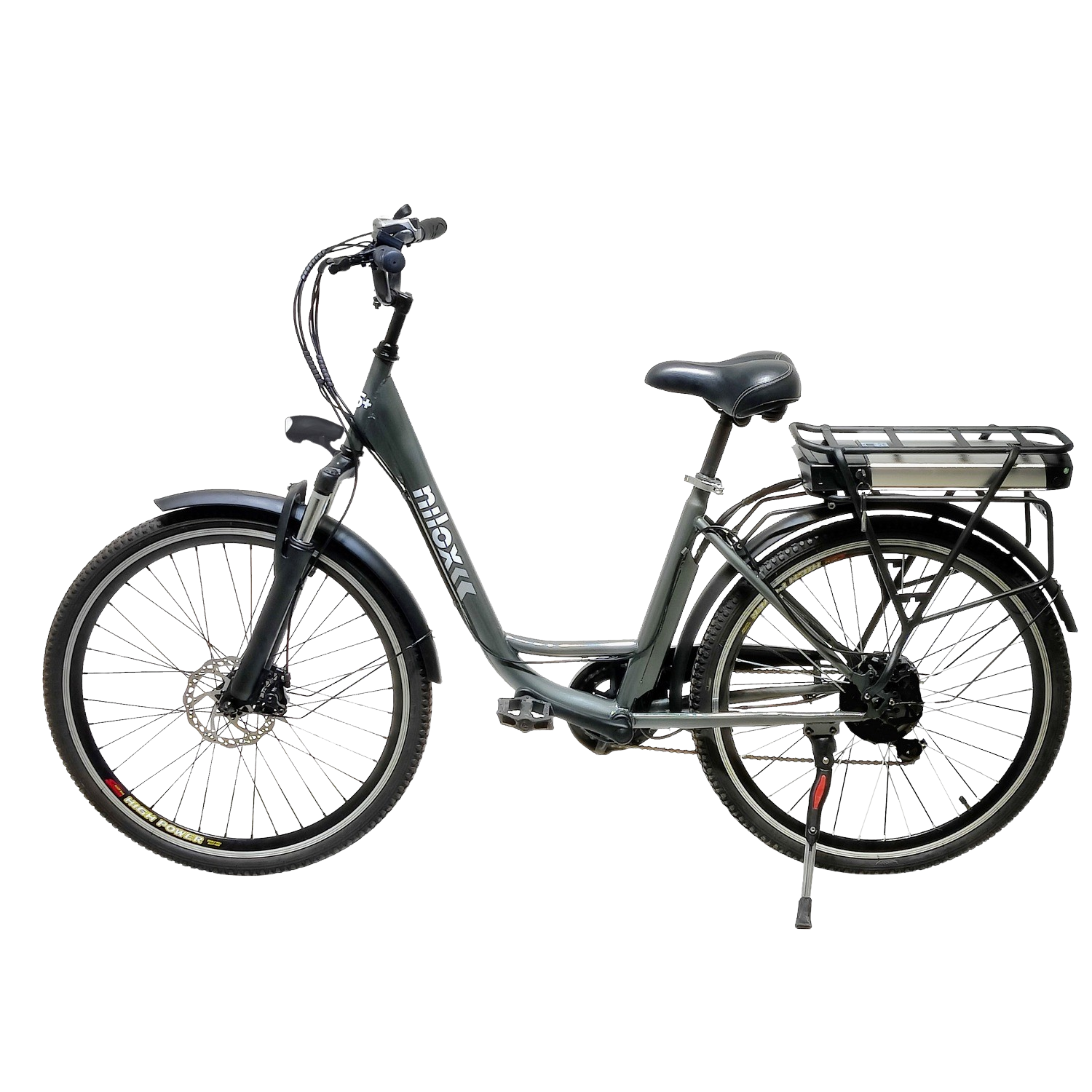 Bicicleta eléctrica - Nilox J5 Plus, 250 W, 25 km/h, Luz LED, Rueda 26" x 1.75", Autonomía 65 km, Gris