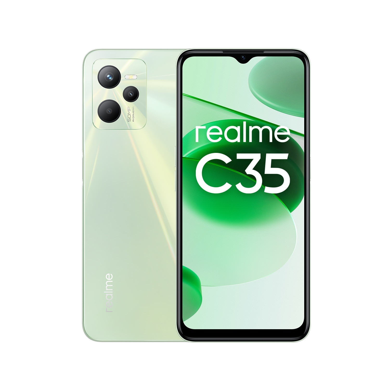 Móvil - realme C35, Glowing Verde, 64 GB, 4 GB RAM, 6.6" FHD+, Unisoc T616, 5000 mAh, Android 11