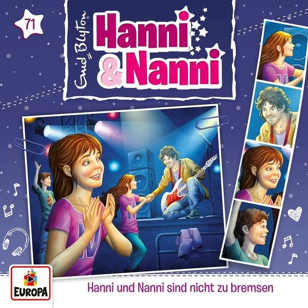 Buchcover mit Illustrationen von zwei Mädchen und einer Band, die auf der Bühne auftreten.