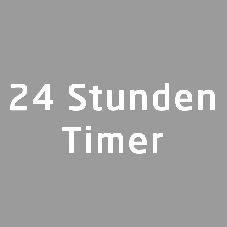 Text auf grauem Hintergrund: '24 Stunden Timer' in weißer, fetter Schrift.