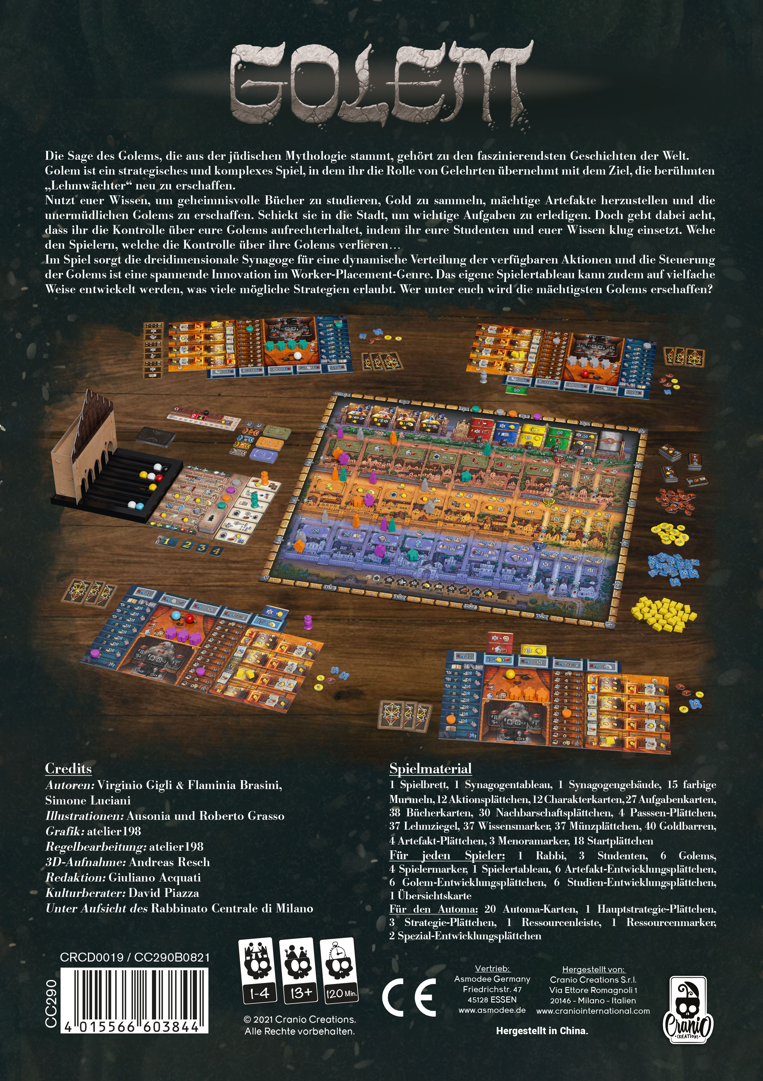 Brettspiel-Box mit Text und einem Spielbrettbild, farbenfroh mit verschiedenen Spielsteinen.