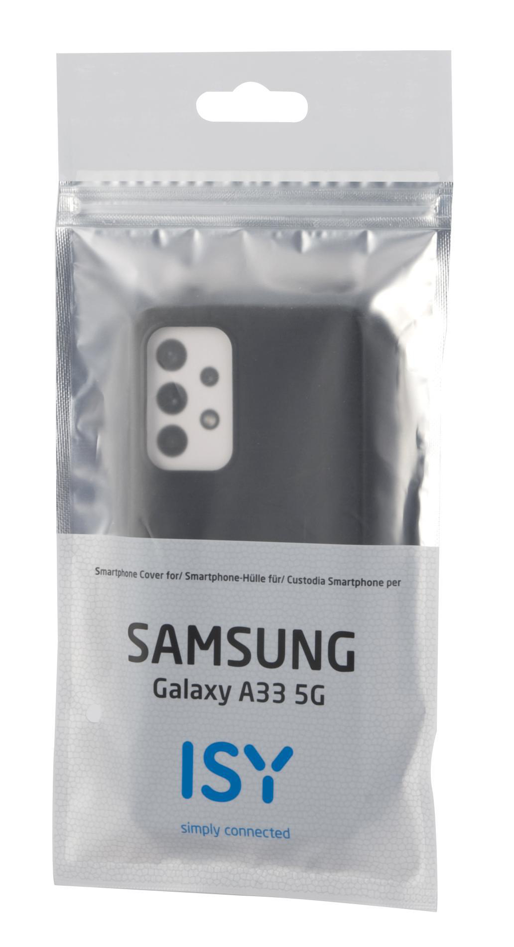 Telefon in einer transparenten Plastiktüte, Rückseite sichtbar. Tüte hat Text, Markenname und Modell.