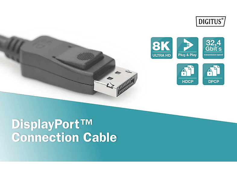 DIGITUS Kabel DisplayPort 1.3/1.4, 5 Meter, M/M, 8K/60Hz, Schwarz — Foto 3 von 3