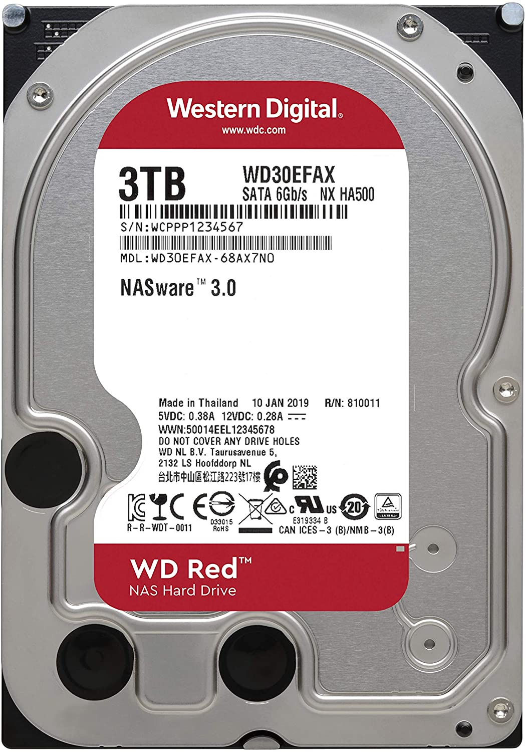 Disco duro interno 3 TB - Western Digital WD Red, Serial ATA III, 6Gb/s, 3.5", 5400 rpm, Caché 256 MB, Rojo
