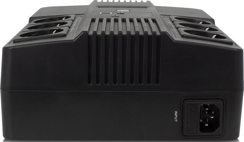 A black power supply with multiple sockets and an input for the power cord.
