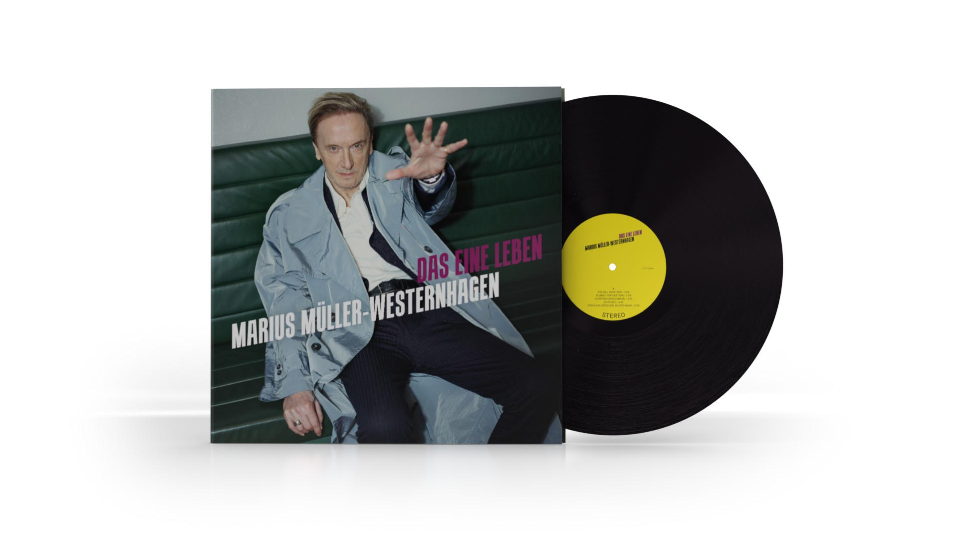 Albumcover und Schallplatte; Cover zeigt Mann, der greift, Platte ist schwarz.