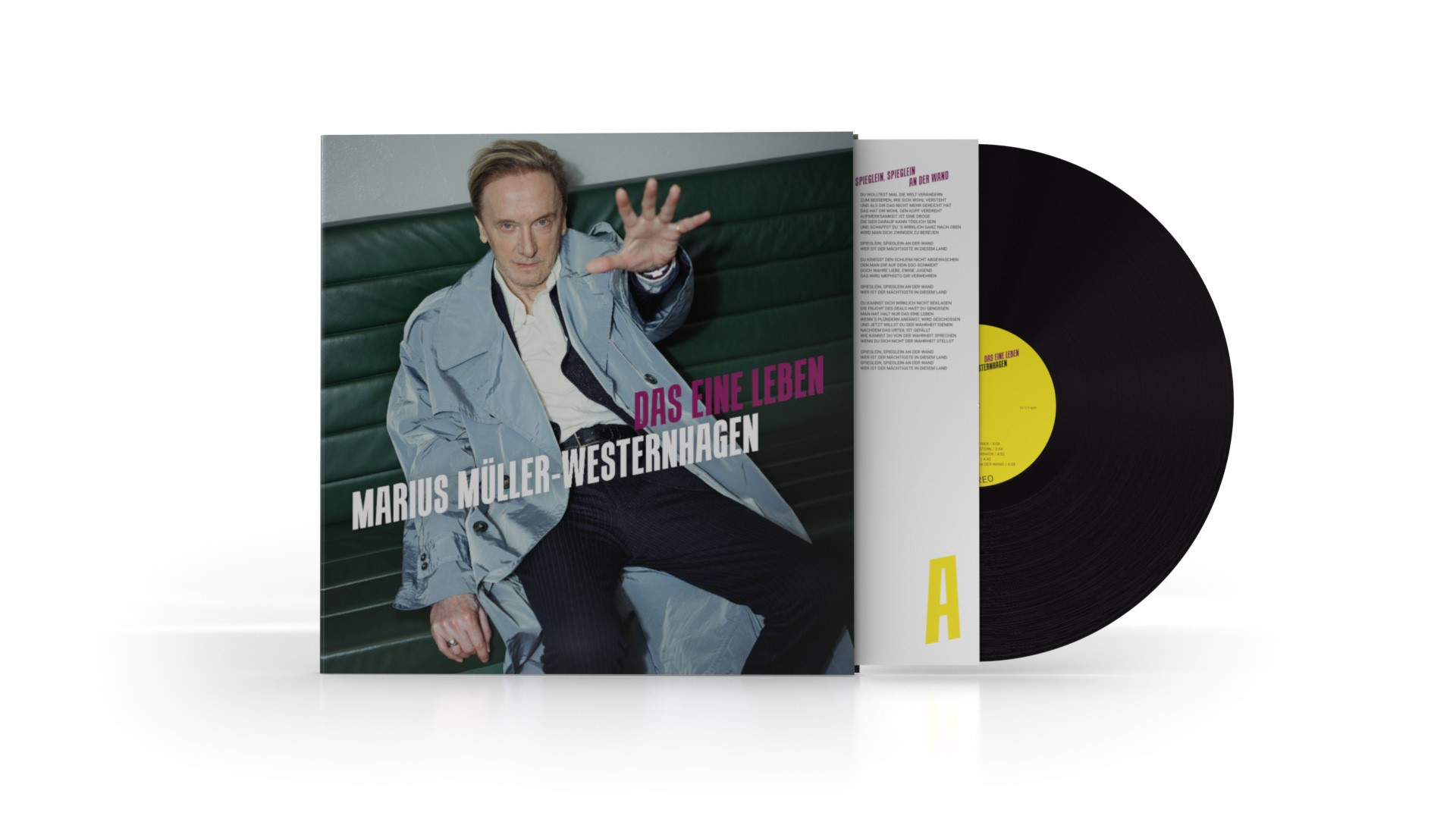 Albumcover: Mann mit offener Hand, die sich ausstreckt. Vinyl-Schallplatte daneben. Schwarze Platte.