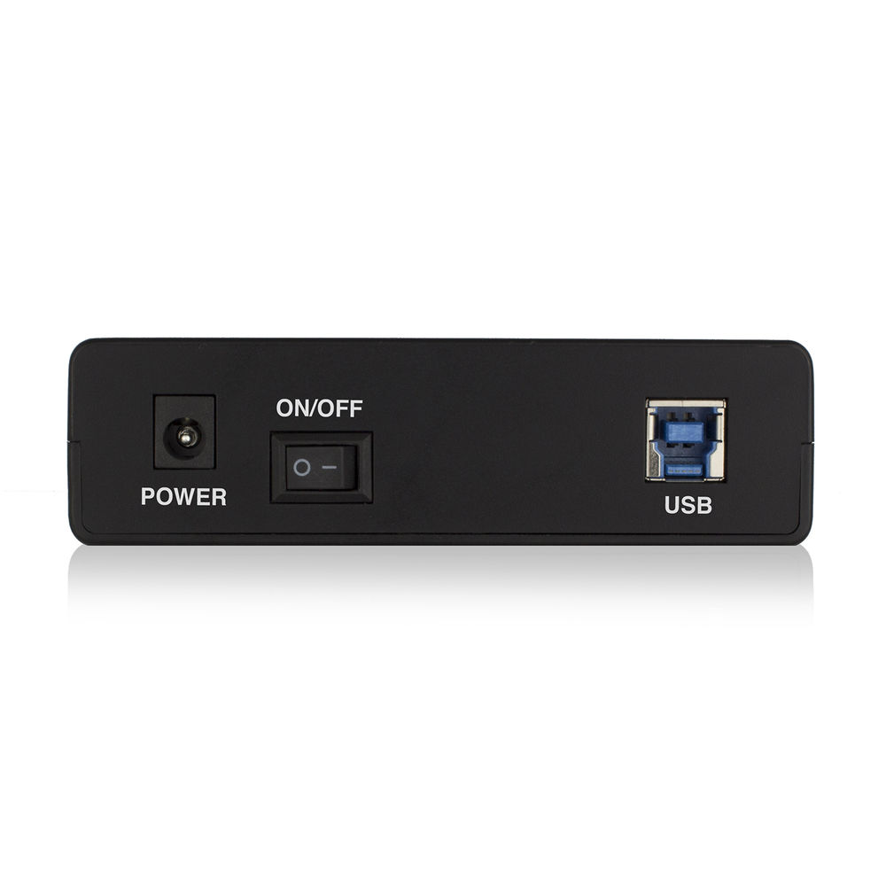 Hátlap, bemenettel, be/ki kapcsolóval és USB porttal.