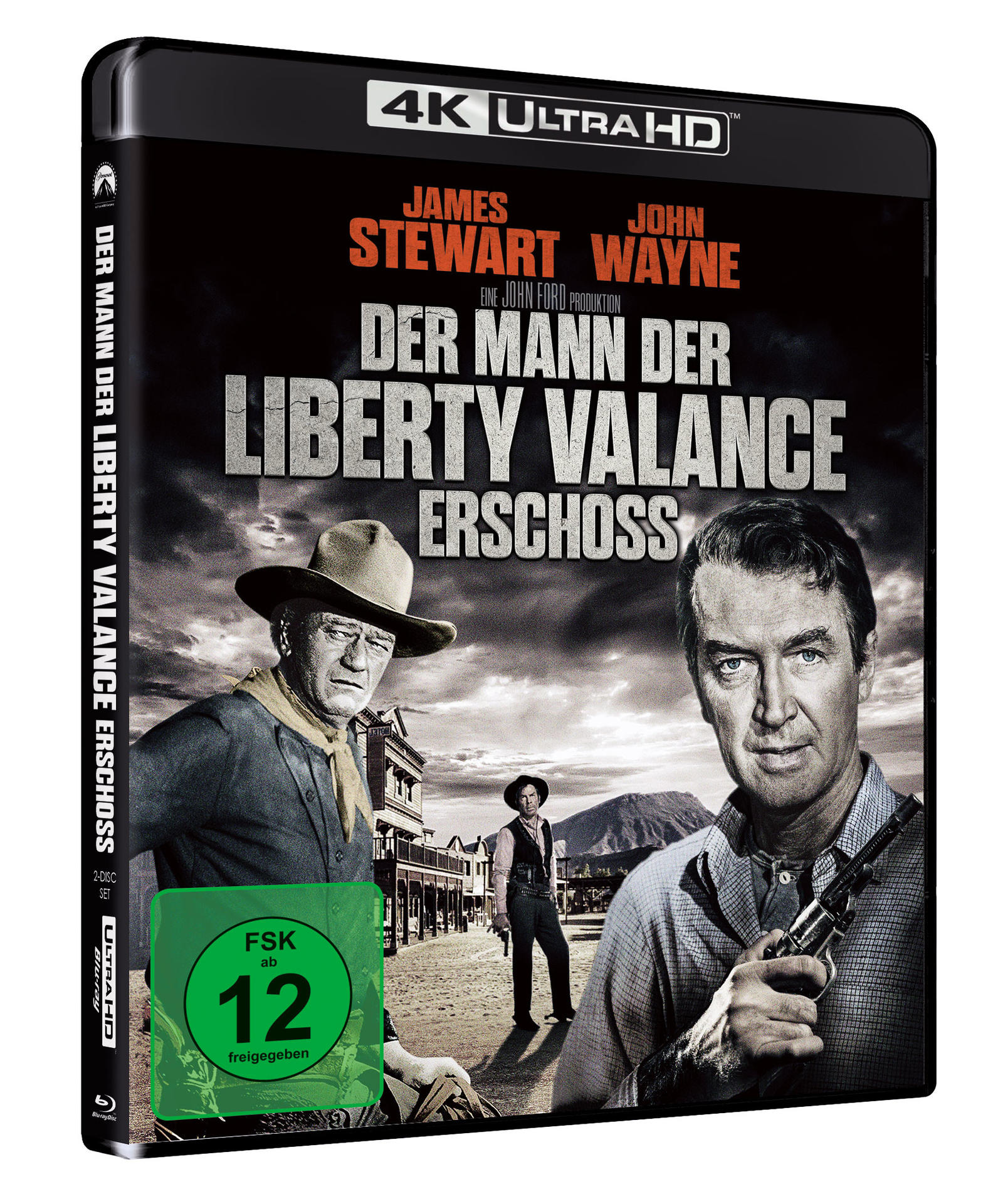 DVD-Hülle von 'The Man Who Shot Liberty Valance' mit Schauspielern und einer Western-Szene.