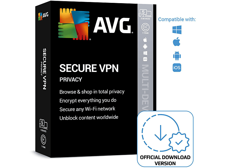 AVG Secure VPN (5-Devices) - 1 Year - [PC/MAC]
