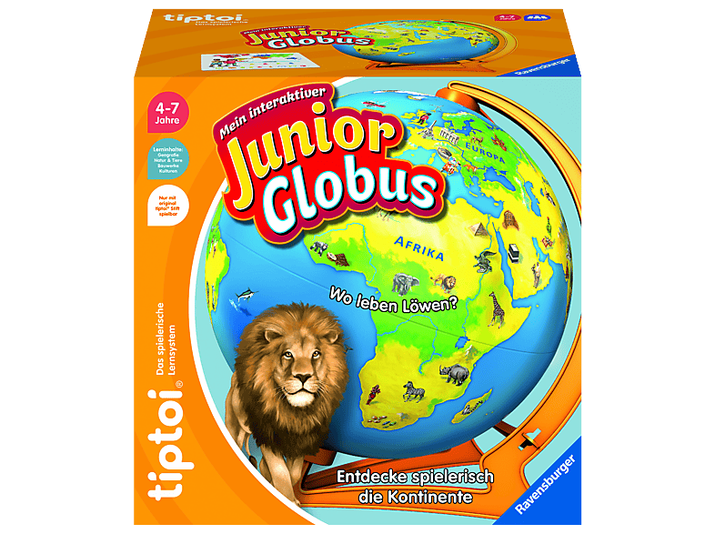 Ravensburger tiptoi® Mein interaktiver Junior Globus (Ab 4 Jahren, 1-4 Spieler) Lernspiel, Mehrfarbig