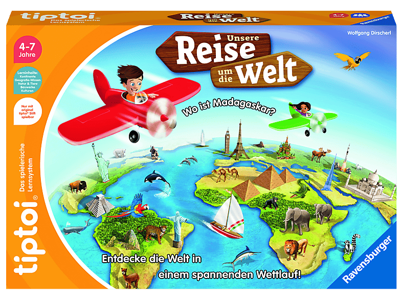 Ravensburger tiptoi® Unsere Reise um die Welt (Ab 7 Jahren, 1-4 Spieler) Lernspiel, Mehrfarbig