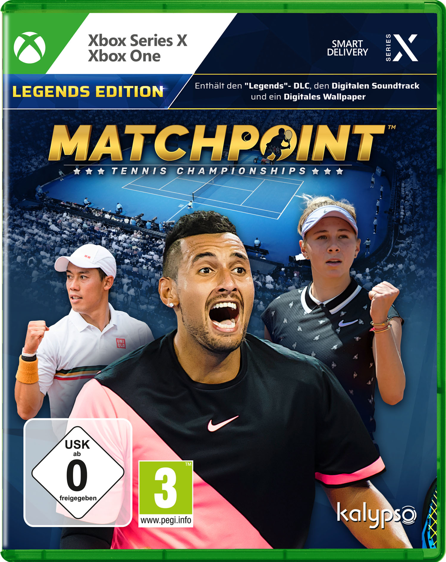 Spielbox-Cover mit Tennisspielern. Das Spiel heißt MATCHPOINT - TENNIS CHAMPIONSHIPS.