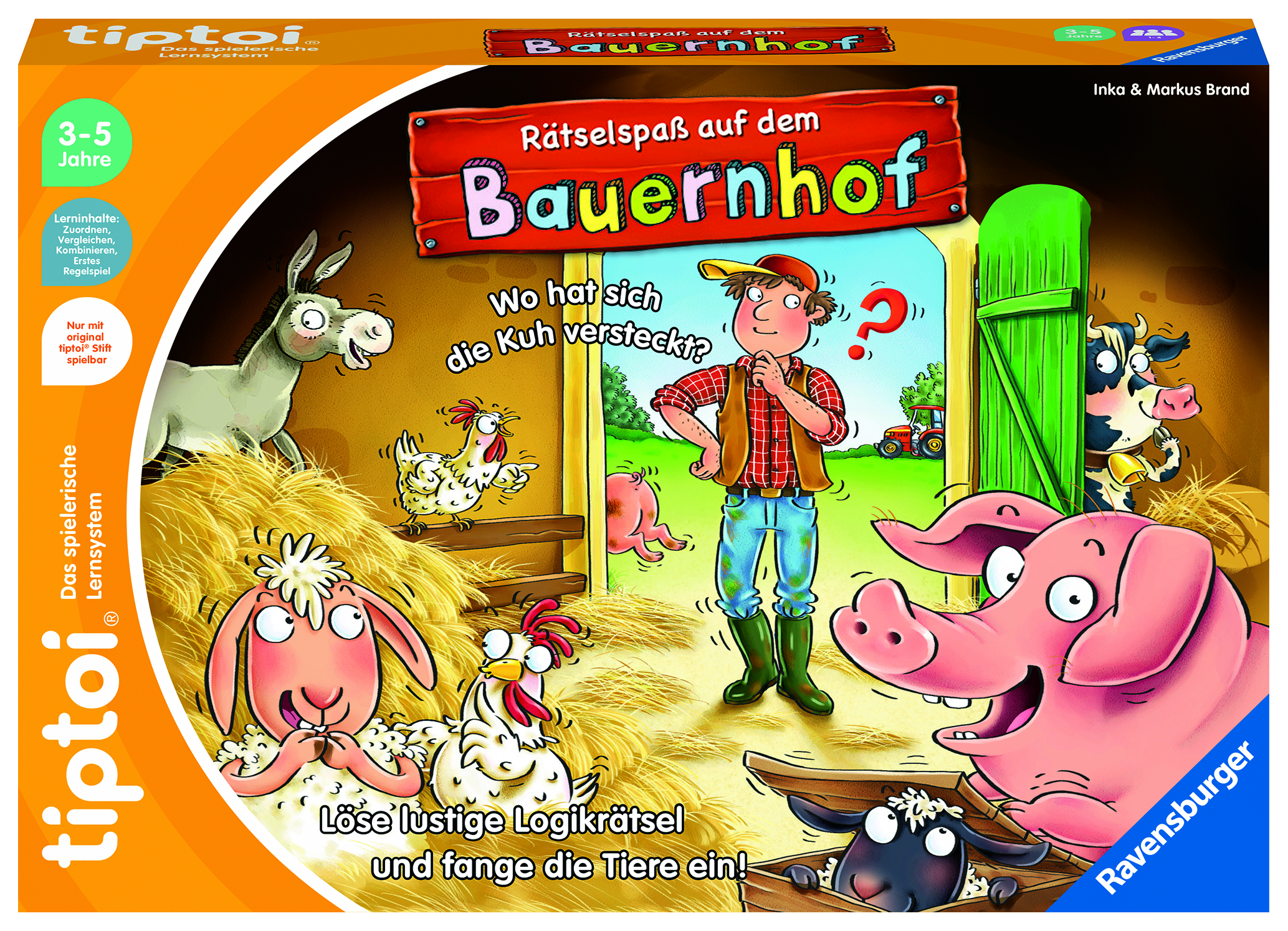 Verpacktes Brettspiel auf einem Bauernhof. Enthält Nutztiere und einen Bauern.