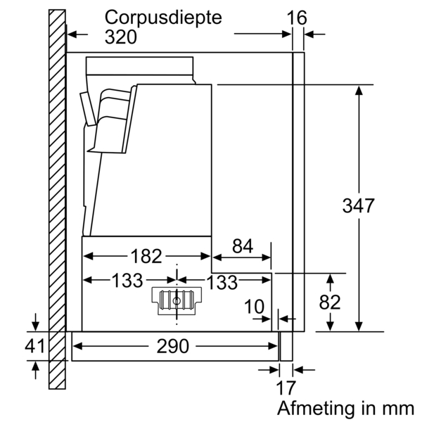 Diagramme d'un appareil de cuisine encastré, avec mesures et dimensions en millimètres.