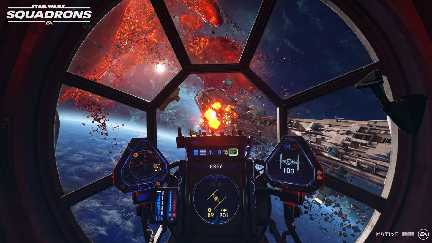Star Wars Spiel Cockpit-Ansicht, Weltraumschlacht und Schiffssteuerung.