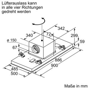 Eine Abbildung der Abmessungen eines tragbaren Luftreinigers.