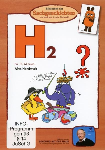 DVD-Cover mit Cartoons. Ente und Elefant arbeiten, Fragezeichen und orangefarbenes H2.