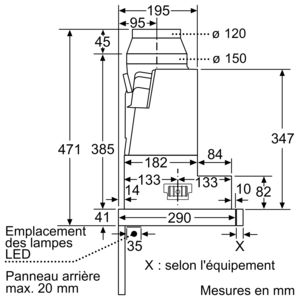 Technical drawing of a kitchen appliance with dimensions in millimeters.