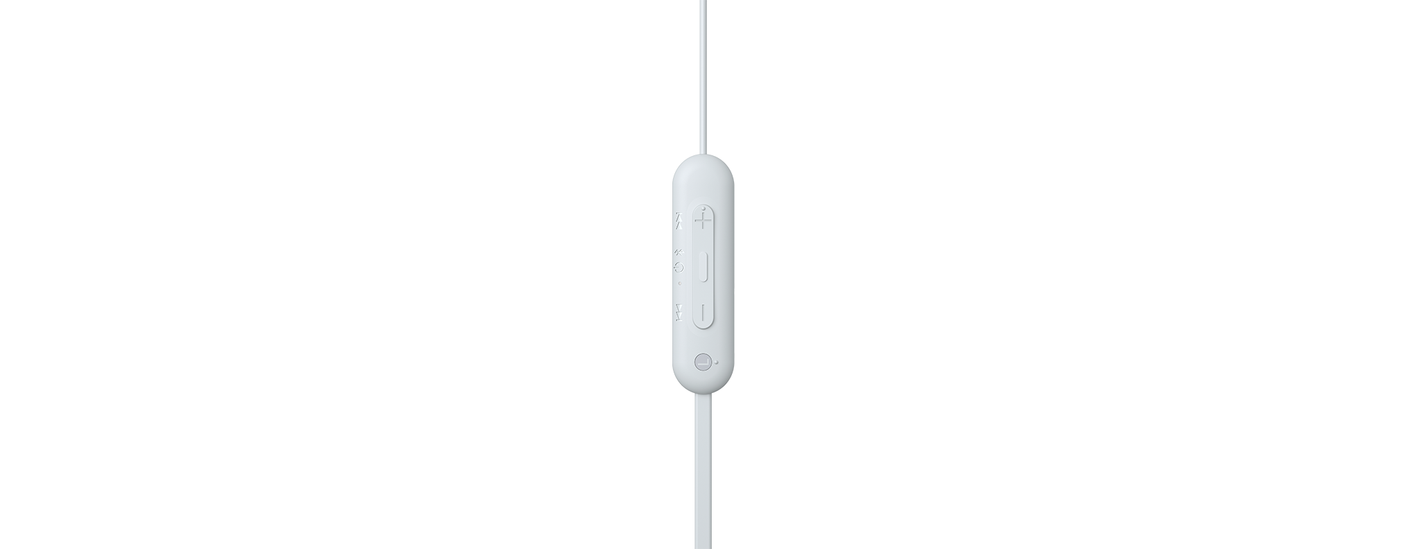 Weiße Beats-Fernbedienung an einem weißen Kabel. Die Fernbedienung hat Tasten und ein Mikrofon.