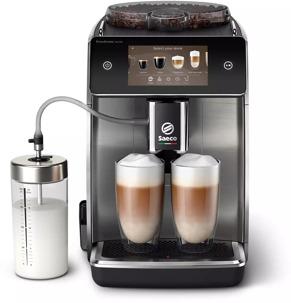 SAECO SM6685/00 Gran Aroma Kaffeevollautomat (Silber, Scheibenmahlwerk aus 100 % Keramik, 15 bar, Milchschlauch)