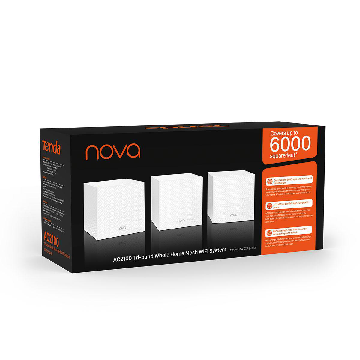 TENDA Nova MW12 (3er-Pack) - AC2100 Tri-Band WLAN Mesh Router 2100 Mbit/s
