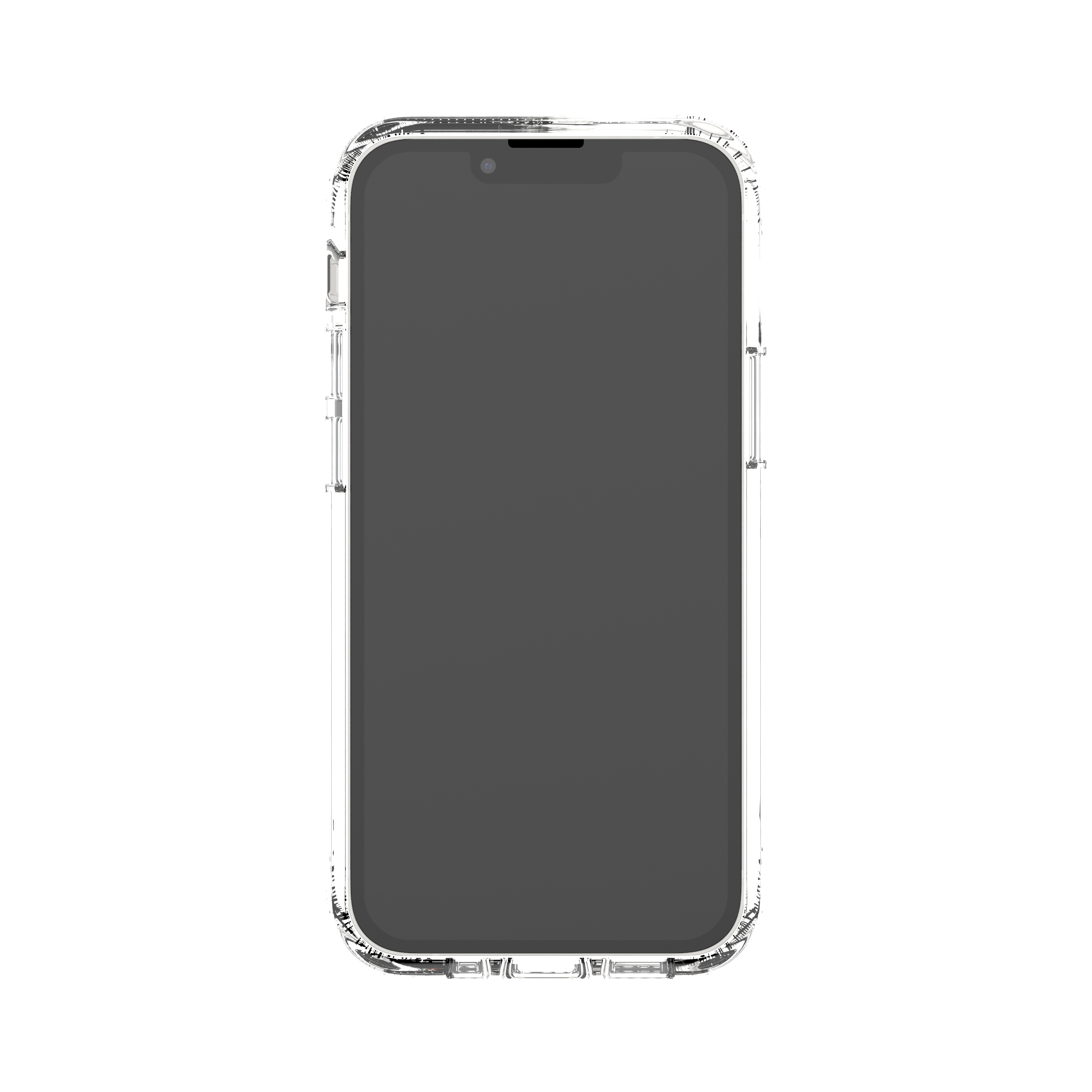 Eine transparente Schutzhülle über einem Telefon, Vorderansicht.