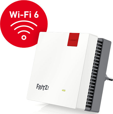 Routeur Wi-Fi 6 blanc avec un cercle rouge et symbole Wi-Fi.