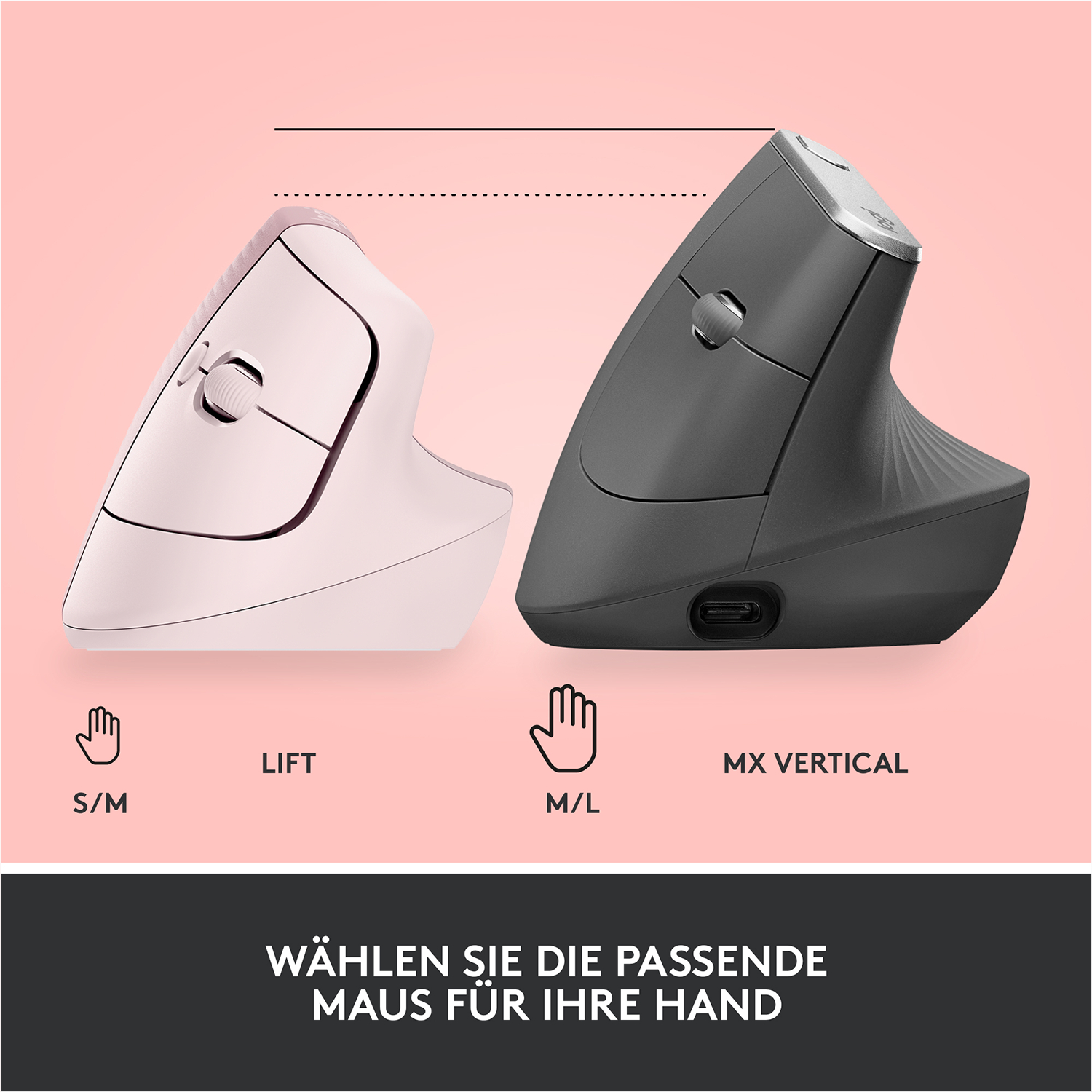 Ergonomische Computer-Mäuse, eine weiß, eine dunkelgrau, nebeneinander.