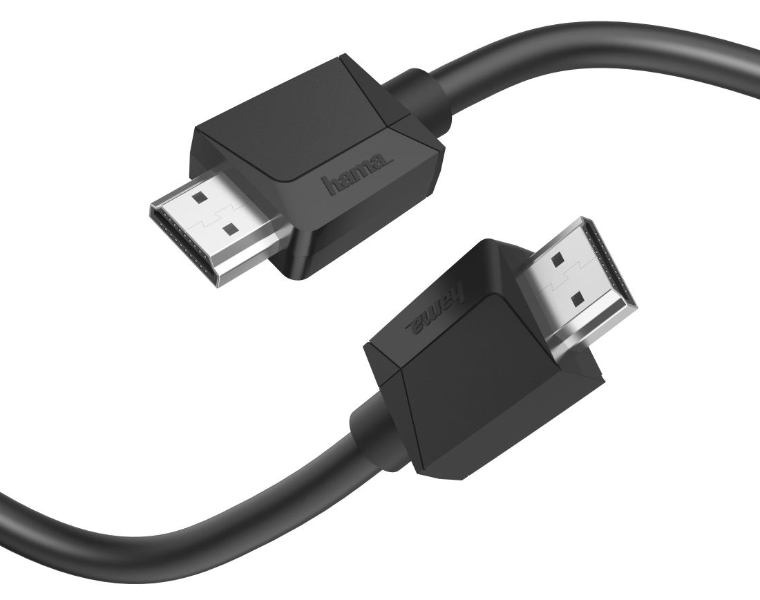 Két fekete HDMI kábel csatlakozókkal. Fehér háttér. Közeli kép, a csatlakozók egymással szemben.
