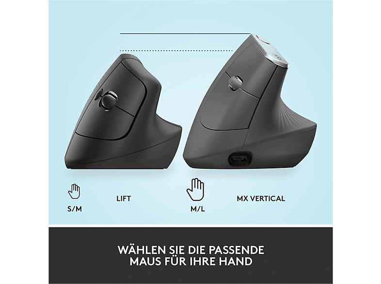 LOGITECH Lift Ergonomische kabellose Maus, Bluetooth, Grafit — Foto 5 von 5