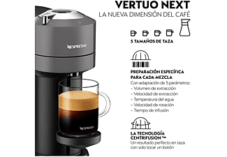 Cafetera de cápsulas - Nespresso® De Longhi Vertuo Next ENV120.GY, 1500 W, 1.1 l, Con cápsulas monodosis, Gris