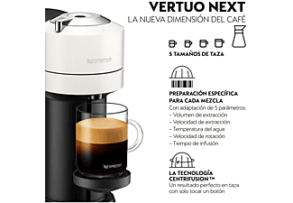 Cafetera de cápsulas - Nespresso® De Longhi Vertuo Next ENV120.W, 1500 W, 1.1 l, Con cápsulas monodosis, Blanco