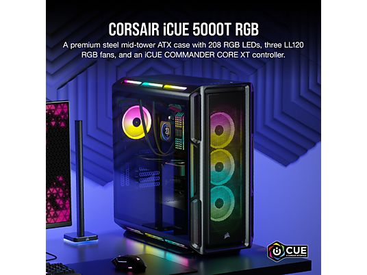 CORSAIR iCUE 5000T RGB Tempered Glass Mid-Tower - Boîtier PC (noir)