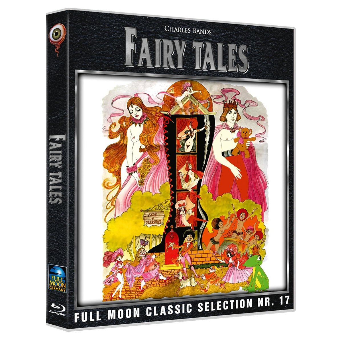 DVD-Cover mit Cartoon-Kunst. Märchen-Thema, farbenfrohe Illustrationen, Text und Full Moon Logo.