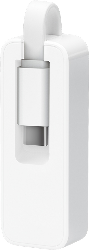 Caricatore bianco con cavo USB-C bianco e gancio bianco su sfondo bianco.