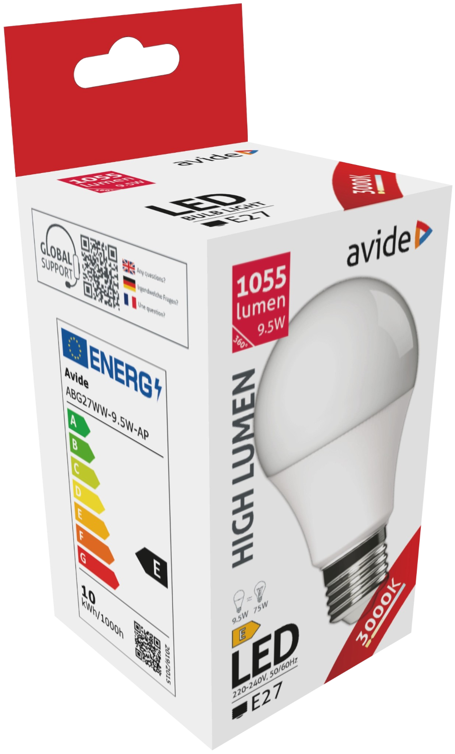 Fehér villanykörte energiatakarékossági adatokkal, a 'High Lumen' szóval.