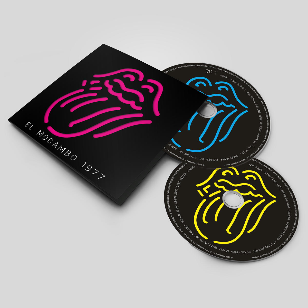 CD de l'album des Rolling Stones, avec la pochette de l'album. La pochette a un logo rose et néon.