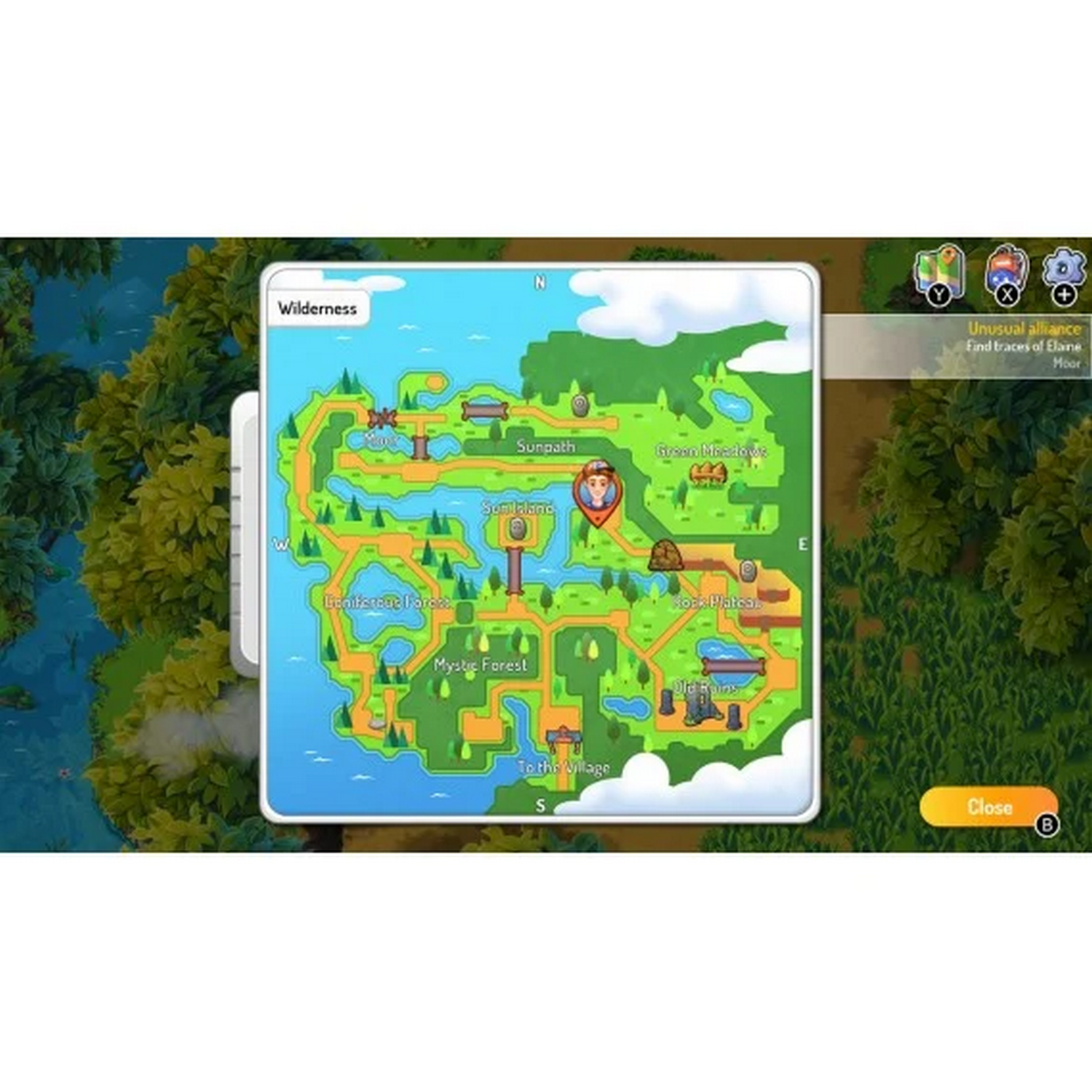Captura de pantalla de un mapa de videojuego con un icono de personaje.
